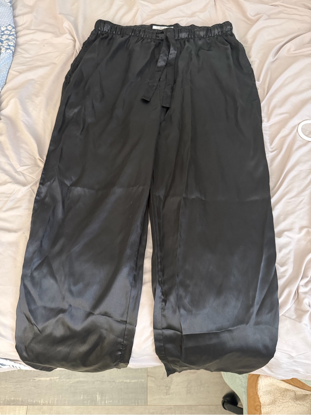 Claiborne Black Satin Drawstring Lounge Pants